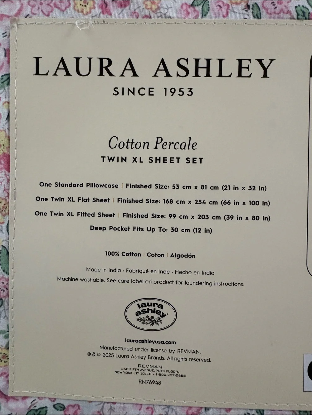 Laura Ashley Pink Floral Cotton 3PC Sheet Set Twin XL